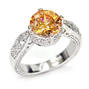 Sterling Silver Ring AAA GRD CZ Champagne 7X397 for Women Style Rhodium