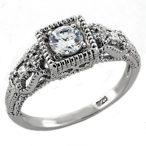 Sterling Silver Ring AAA GRD CZ Clear LOAS1217 for Women Style Rhodium