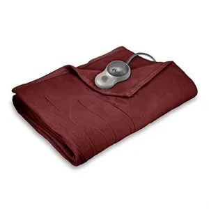 timeless Electric Heated Fleece Channeled Blanket, Full, Garnet