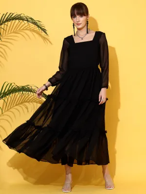 Timeless Elegance Black Fit and Flare Maxi Dress