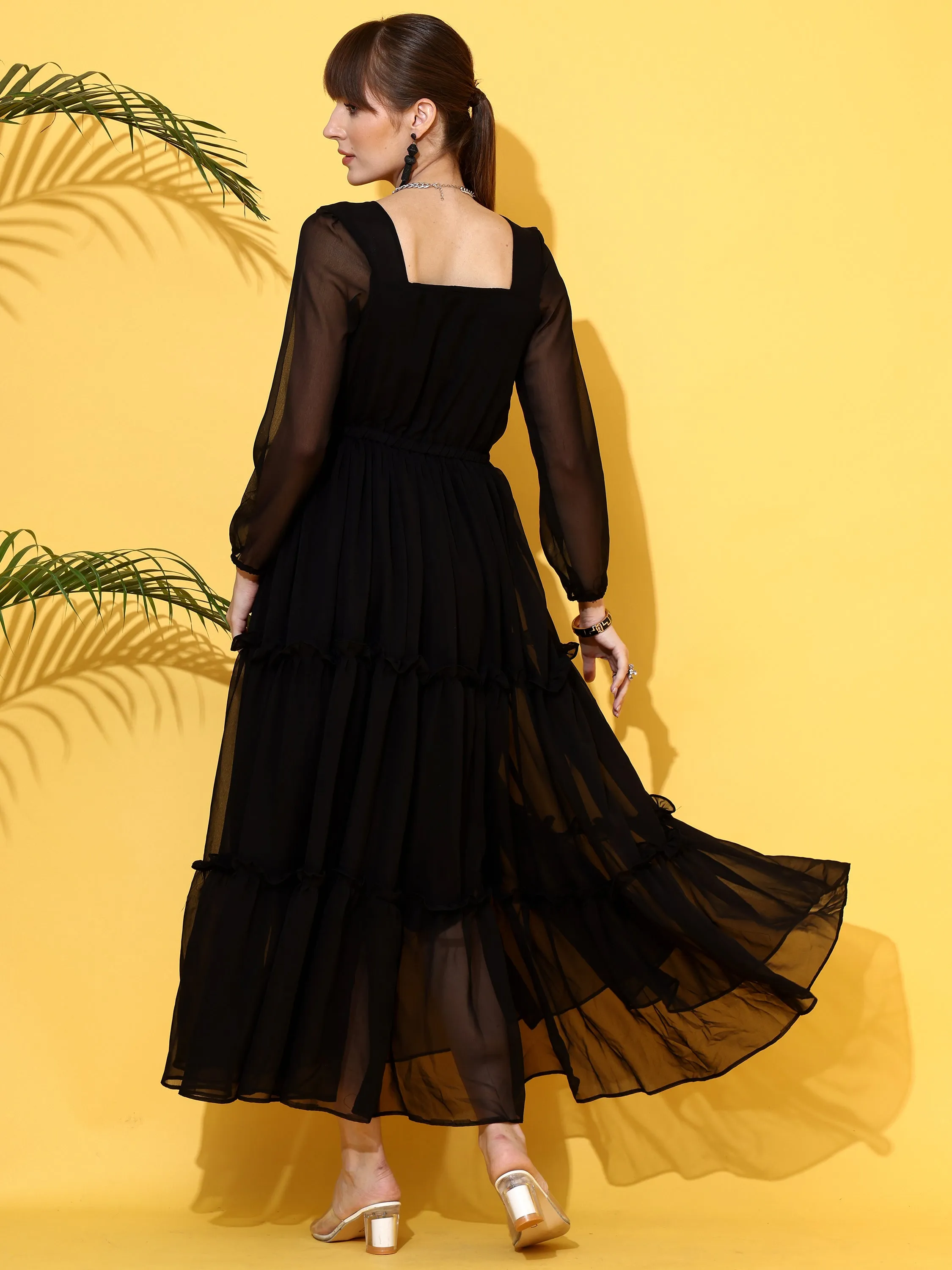 Timeless Elegance Black Fit and Flare Maxi Dress