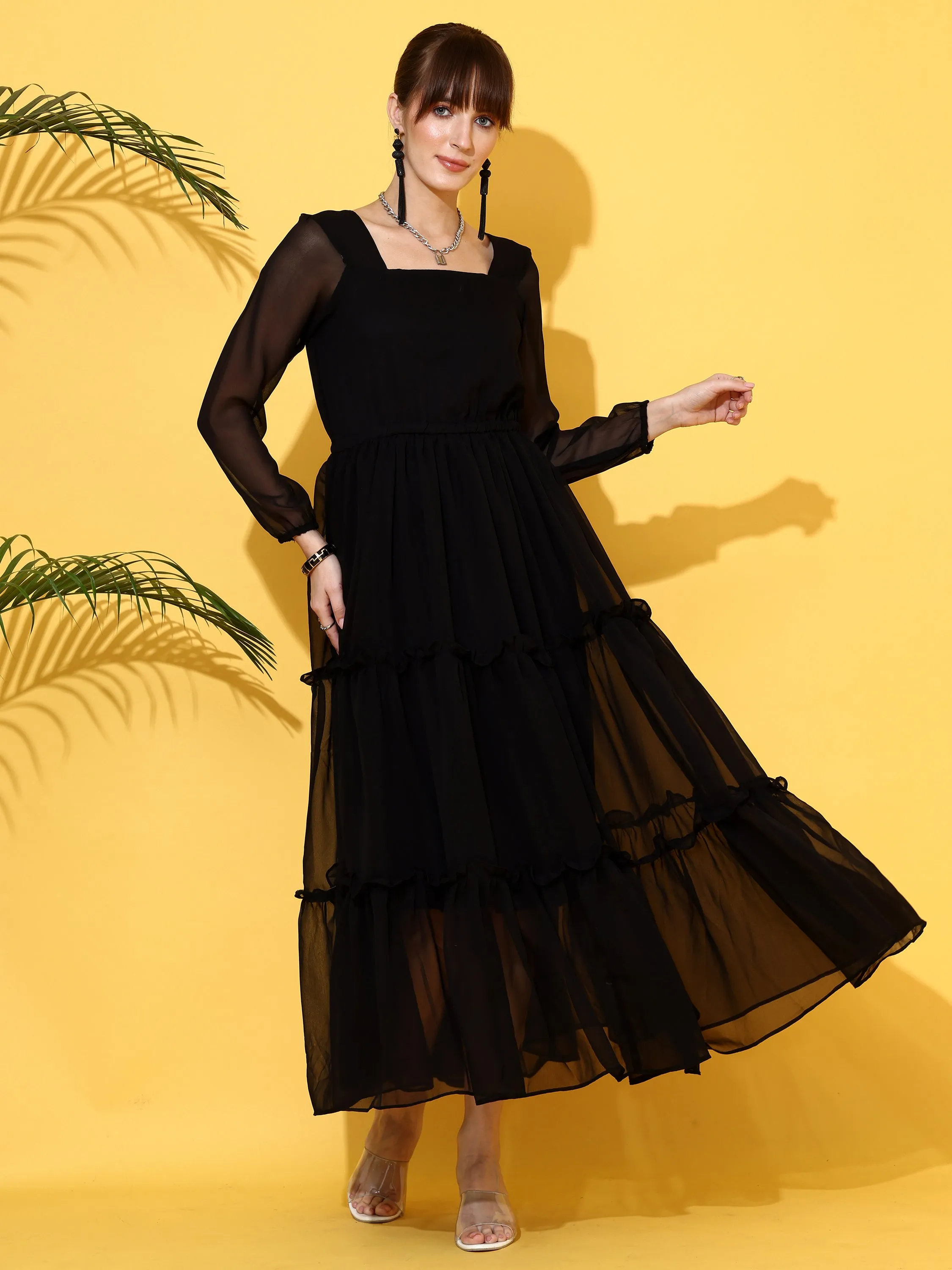 Timeless Elegance Black Fit and Flare Maxi Dress
