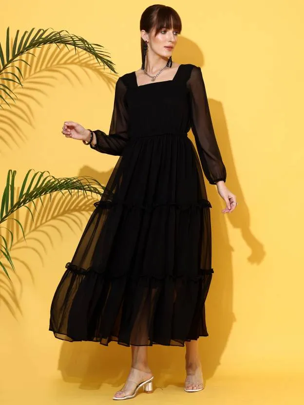 Timeless Elegance Black Fit and Flare Maxi Dress