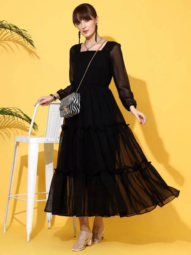 Timeless Elegance Black Fit and Flare Maxi Dress