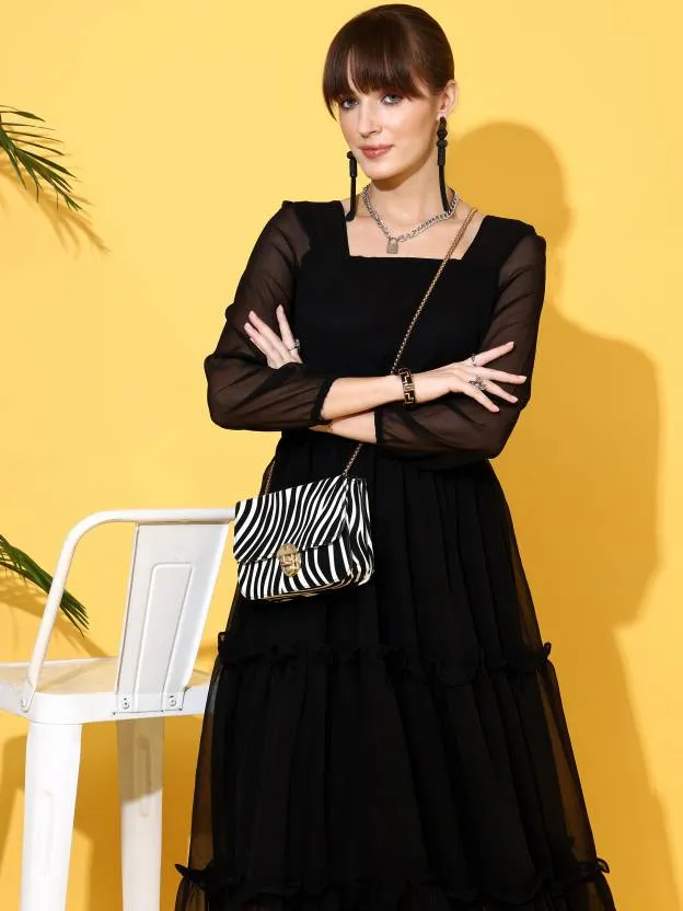 Timeless Elegance Black Fit and Flare Maxi Dress