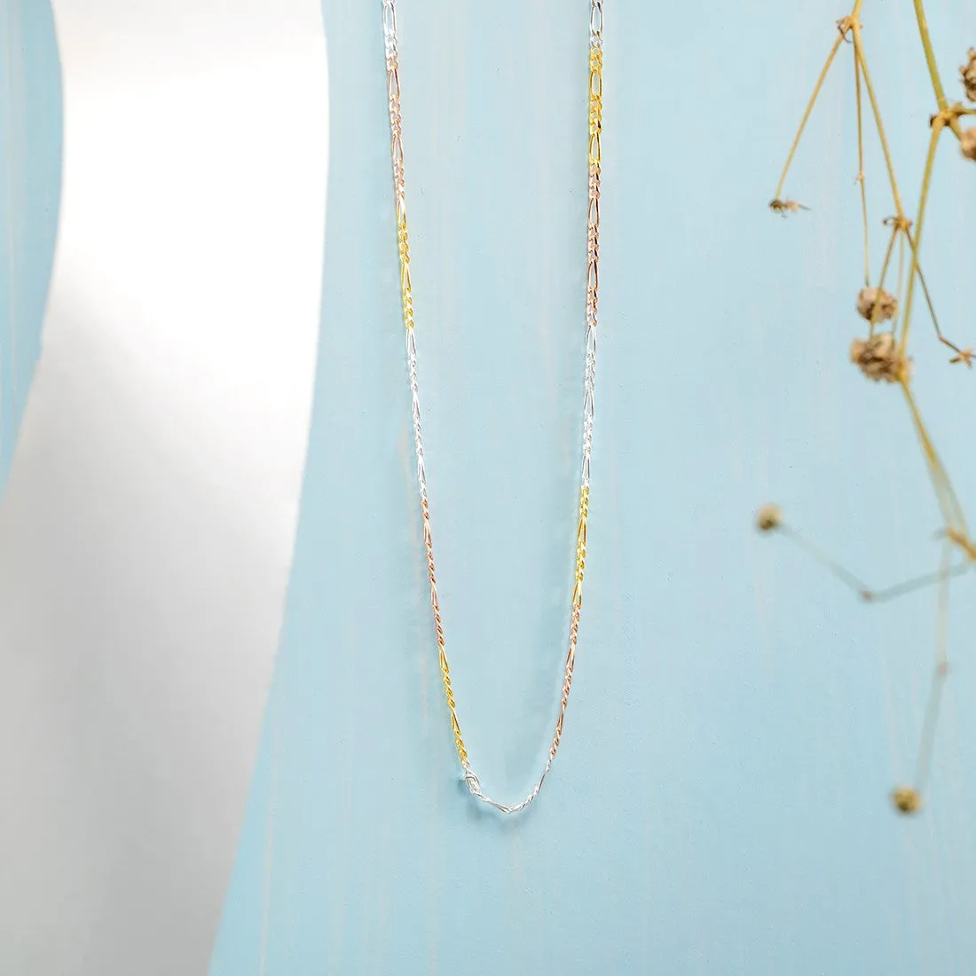 Timeless Triple Tone 925 Silver Figaro Chain