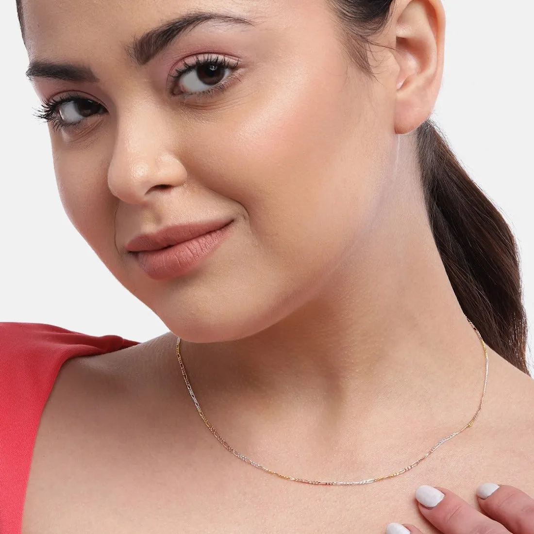 Timeless Triple Tone 925 Silver Figaro Chain