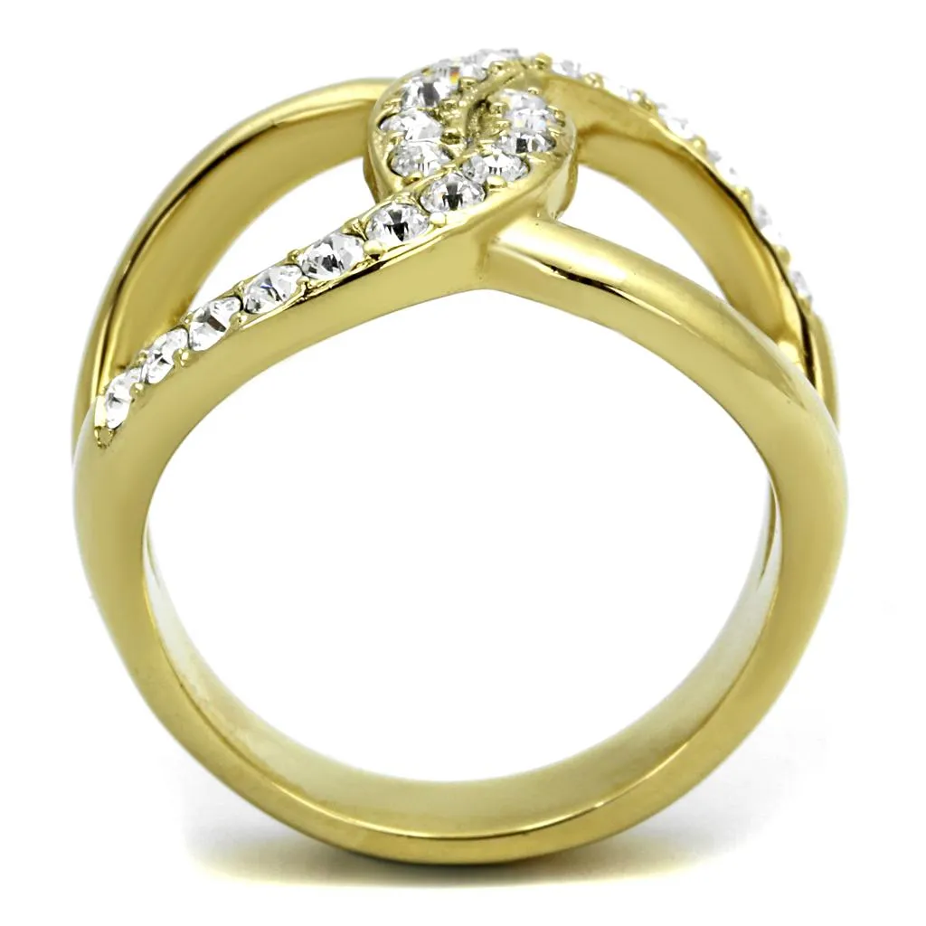 Two-Tone IP Gold (Ion Plating) Stainless Steel Ring with Top Grade Crystal in Clear for Women Style TK2253