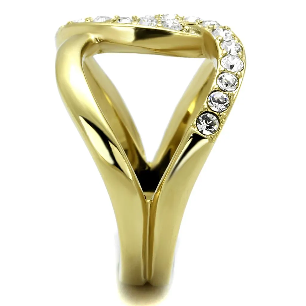 Two-Tone IP Gold (Ion Plating) Stainless Steel Ring with Top Grade Crystal in Clear for Women Style TK2253