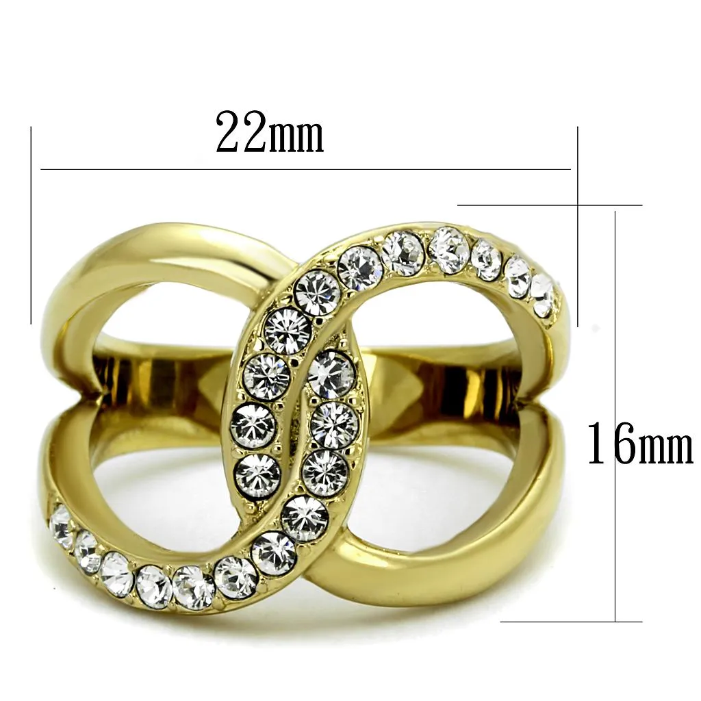 Two-Tone IP Gold (Ion Plating) Stainless Steel Ring with Top Grade Crystal in Clear for Women Style TK2253