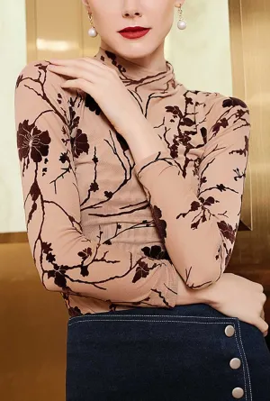 Velvet Printed Turtleneck Bodysuits