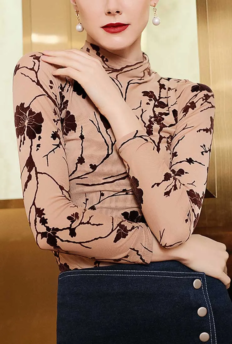Velvet Printed Turtleneck Bodysuits