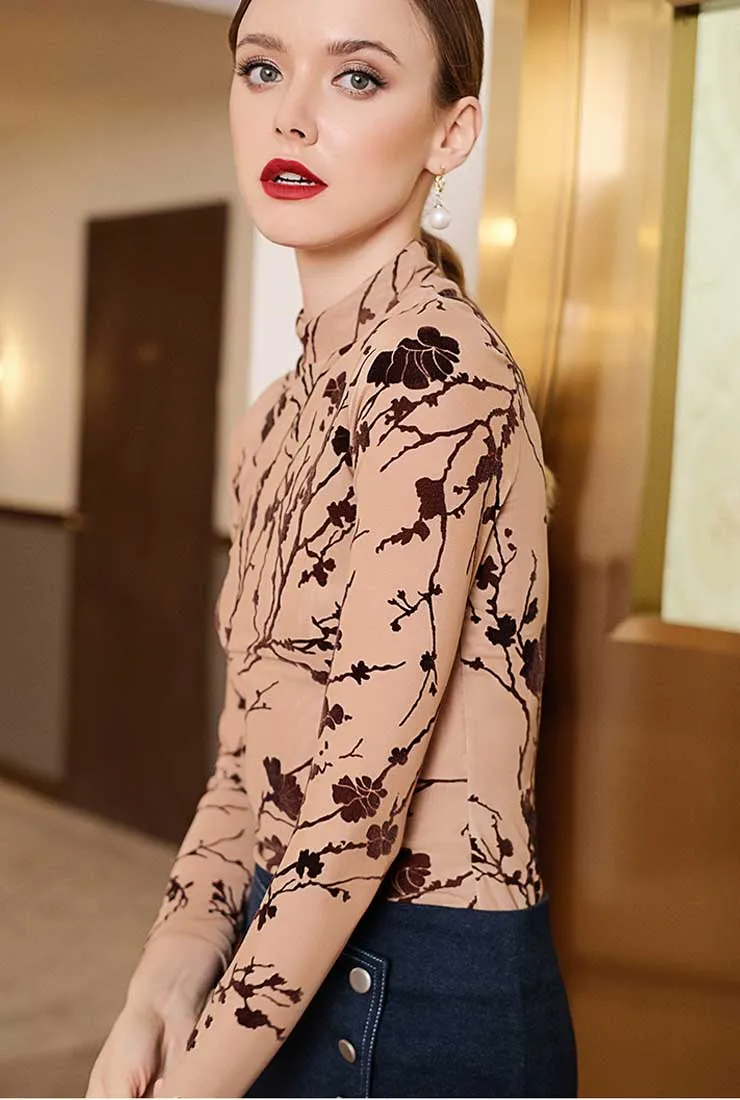 Velvet Printed Turtleneck Bodysuits