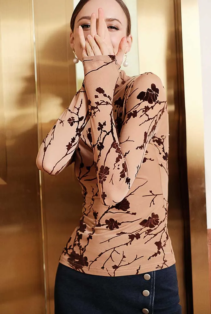 Velvet Printed Turtleneck Bodysuits