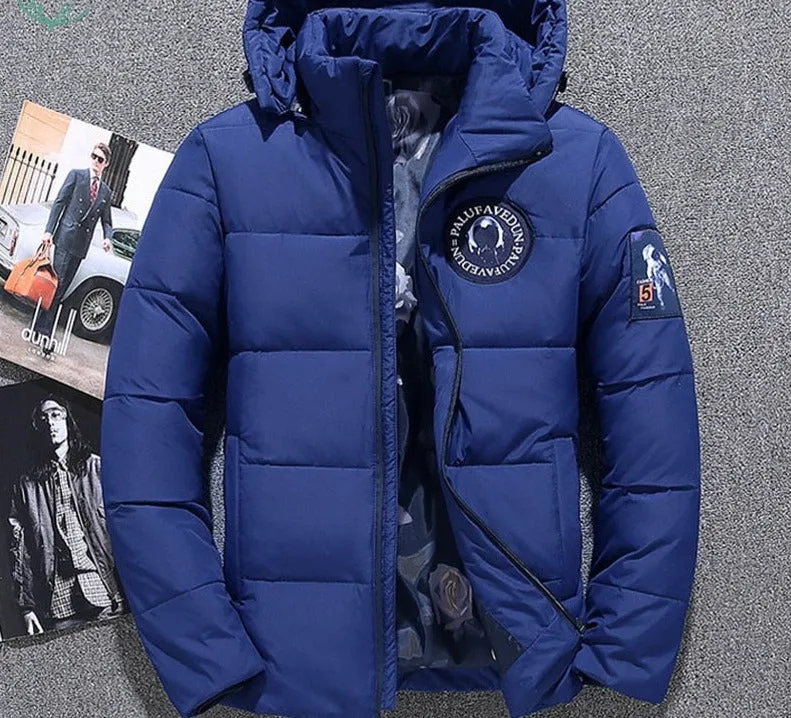 Voguable Men's Winter White Duck Down Jacket Spaceman Epaulettes Thick Warm Parkas for Men Windbreaker Snow Down Hooded Parkas Snow Coat