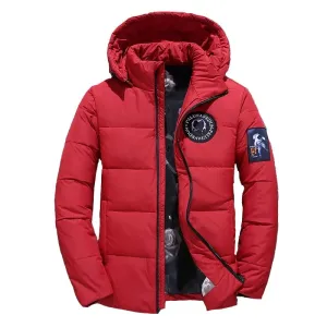 Voguable Men's Winter White Duck Down Jacket Spaceman Epaulettes Thick Warm Parkas for Men Windbreaker Snow Down Hooded Parkas Snow Coat