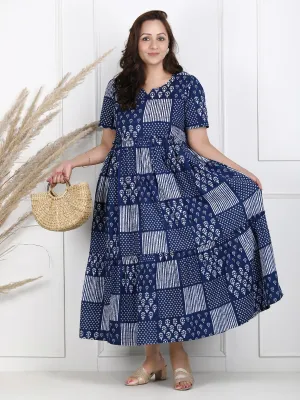 Vritika Blue Printed Long Maxi  Dress
