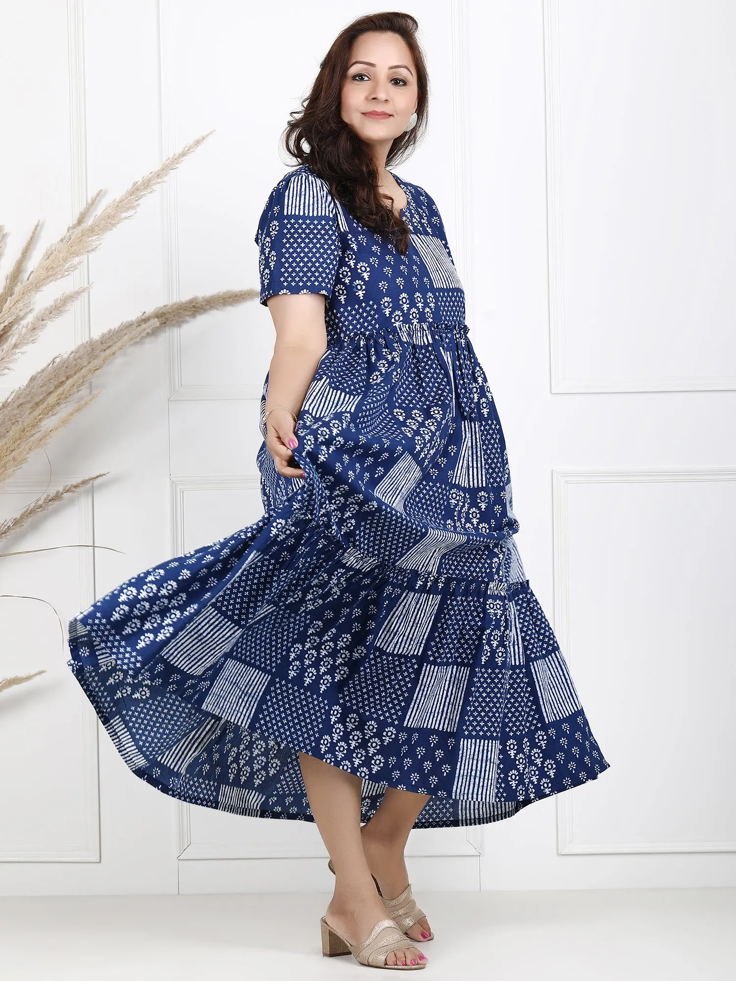 Vritika Blue Printed Long Maxi  Dress