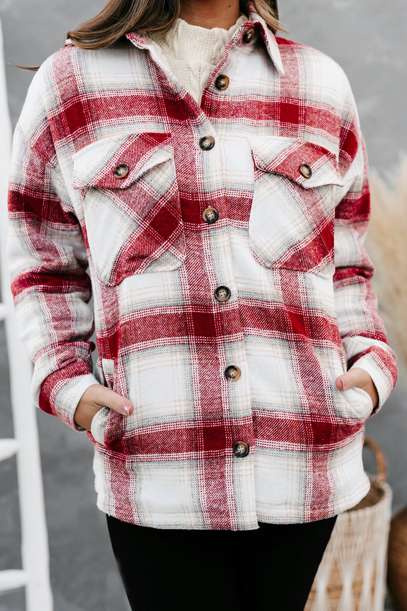Warm Me Up Sherpa Lined Plaid Shacket (Rust)