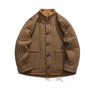 WIAOFELLAS  -  Men Vintage Quilted Cotton Parkas Men Solid Color Standing Collar Coats Chinese Style Harajuku Plush Warm Jacket Wear Both Sides