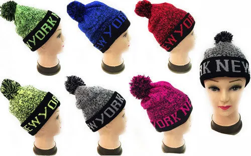 winter knitted beanie hat w/new york logo Case of 24