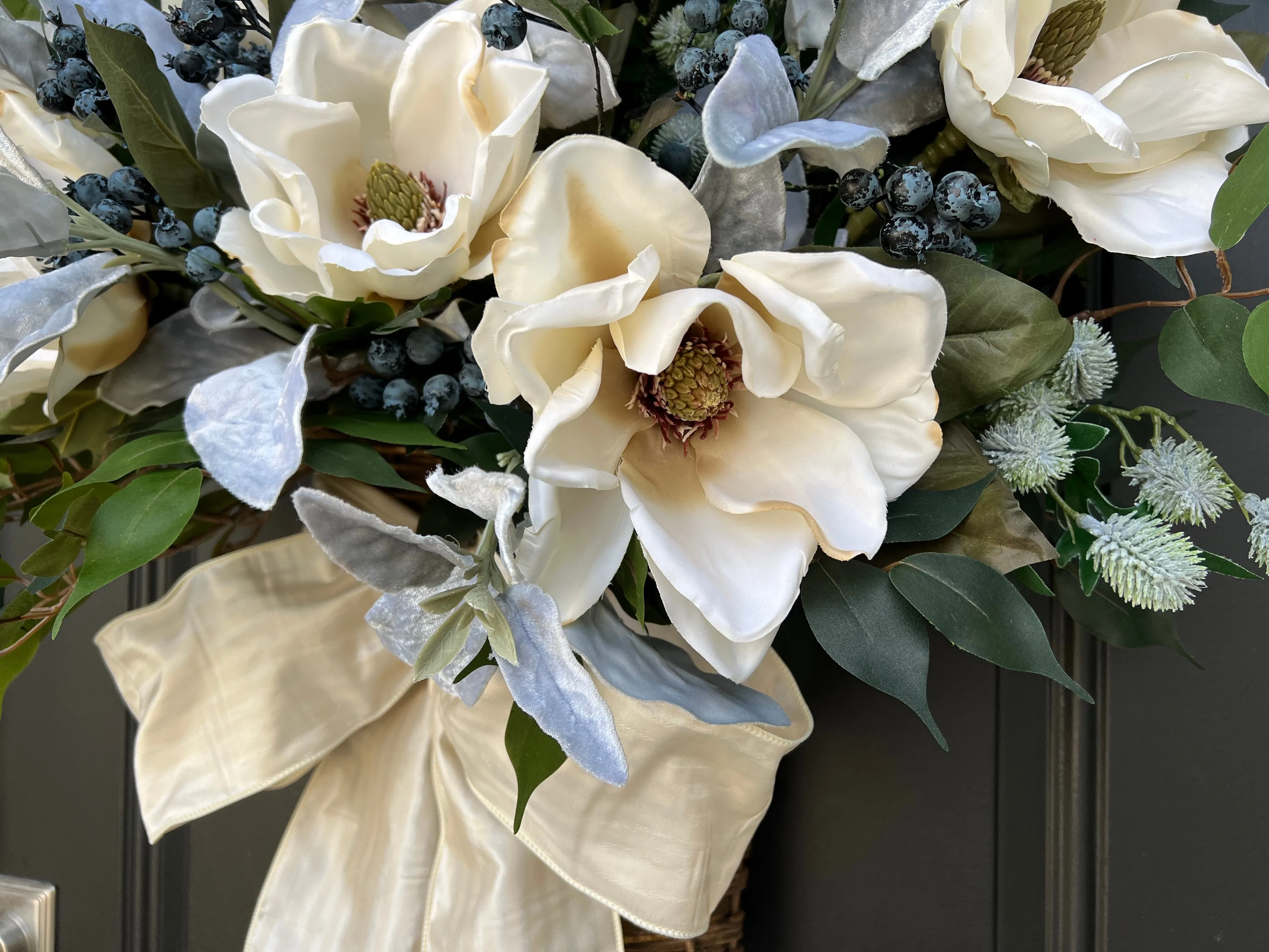 Winter Magnolia Basket Arrangement
