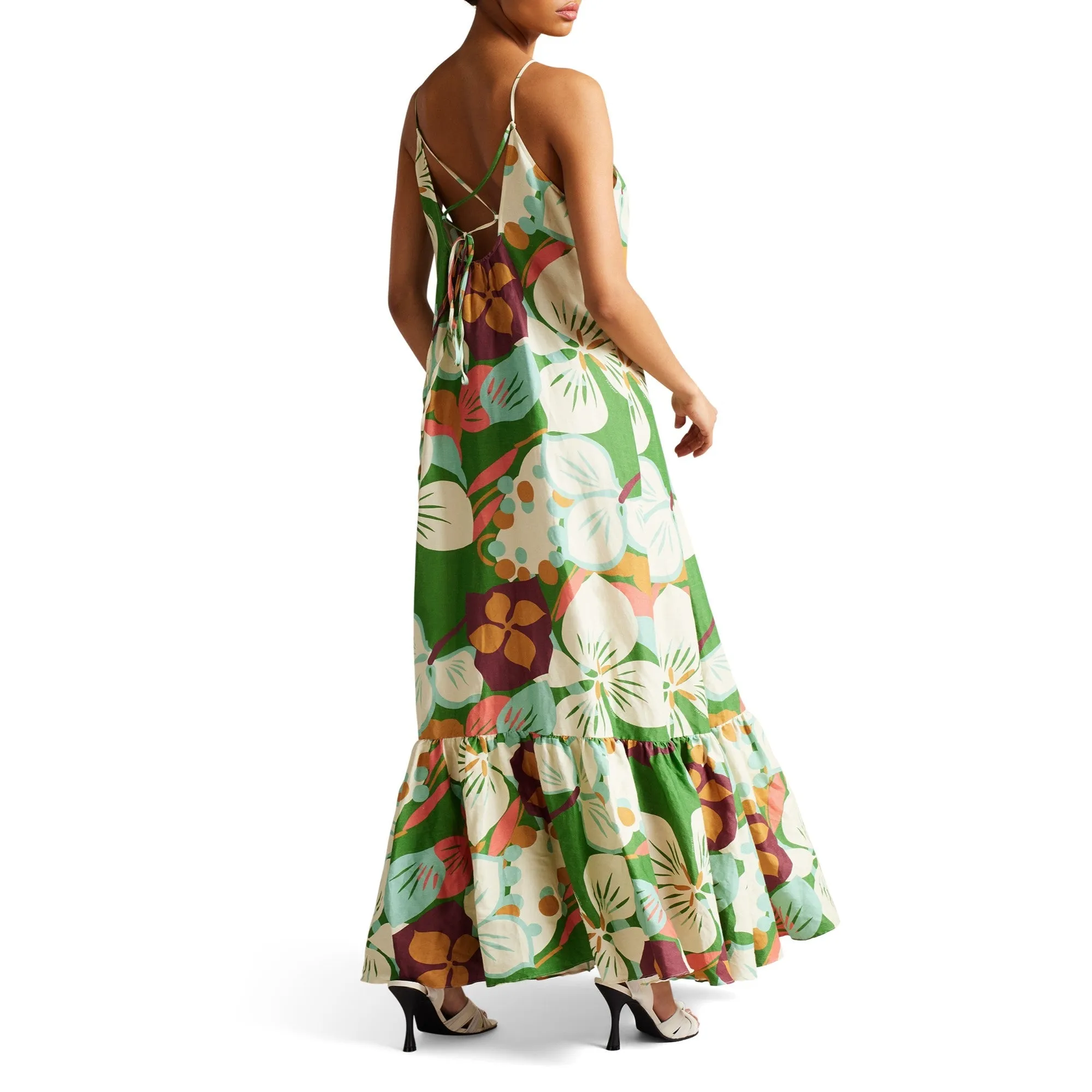 Women Wmd-Dulina-Strappy Linen Maxi Dress With Pleat Detail - Green