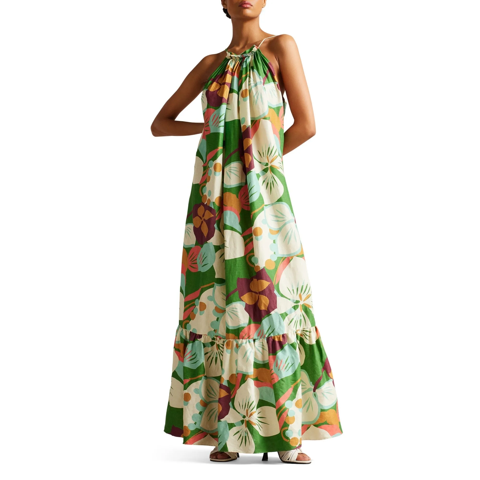 Women Wmd-Dulina-Strappy Linen Maxi Dress With Pleat Detail - Green