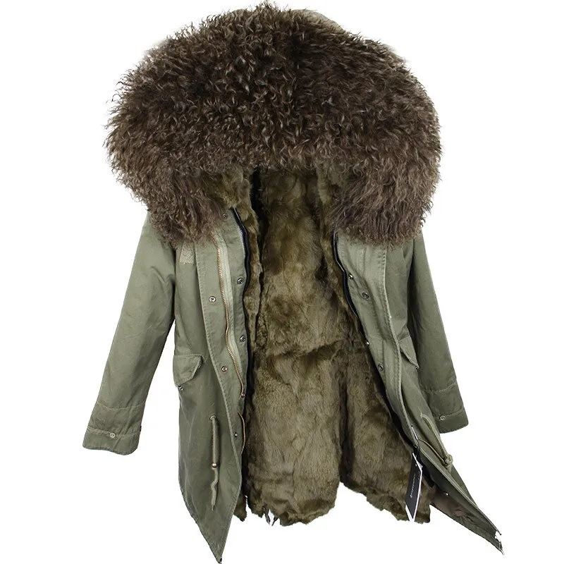 Women's Winter Casual Long Hooded Thick Parka With Sheep Fur