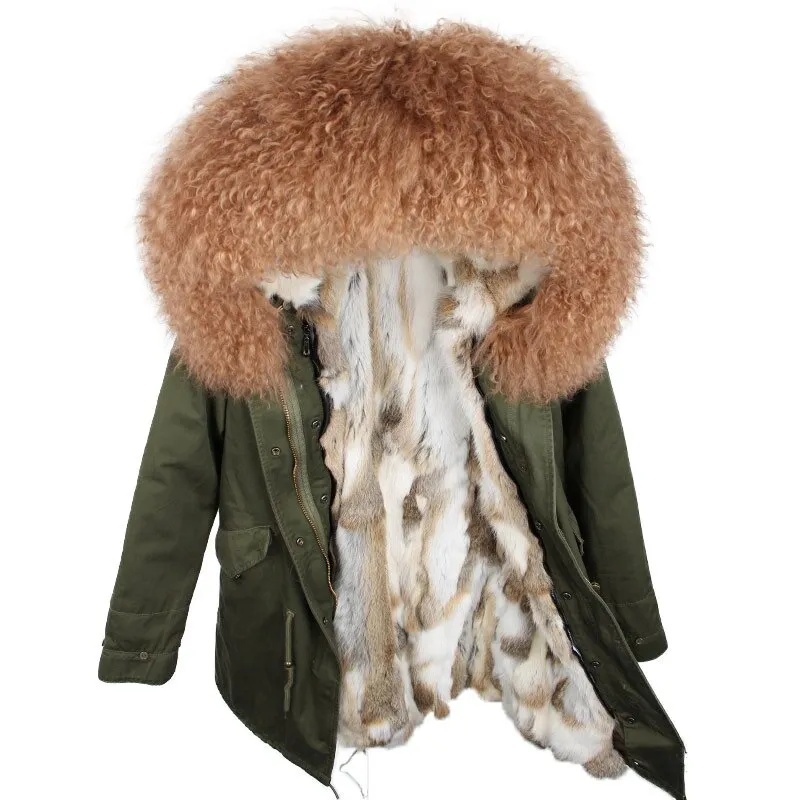 Women's Winter Casual Long Hooded Thick Parka With Sheep Fur
