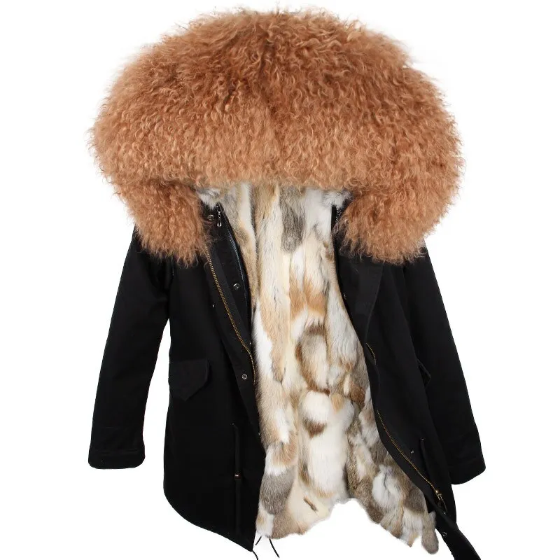 Women's Winter Casual Long Hooded Thick Parka With Sheep Fur