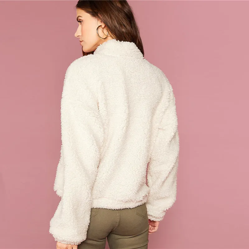 Women's Winter Casual Shearling Coat With Zipper