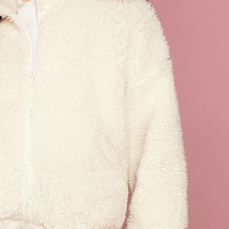 Women's Winter Casual Shearling Coat With Zipper