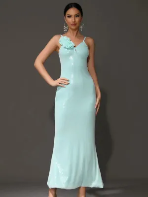 Zoey Flower Sequin Gown Dress