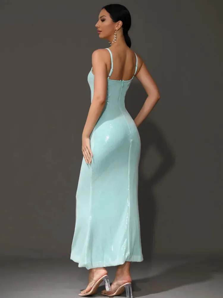 Zoey Flower Sequin Gown Dress